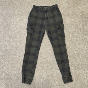 Hot Topic Plaid Cargo Jogger Pants Green Black Women's Size Small